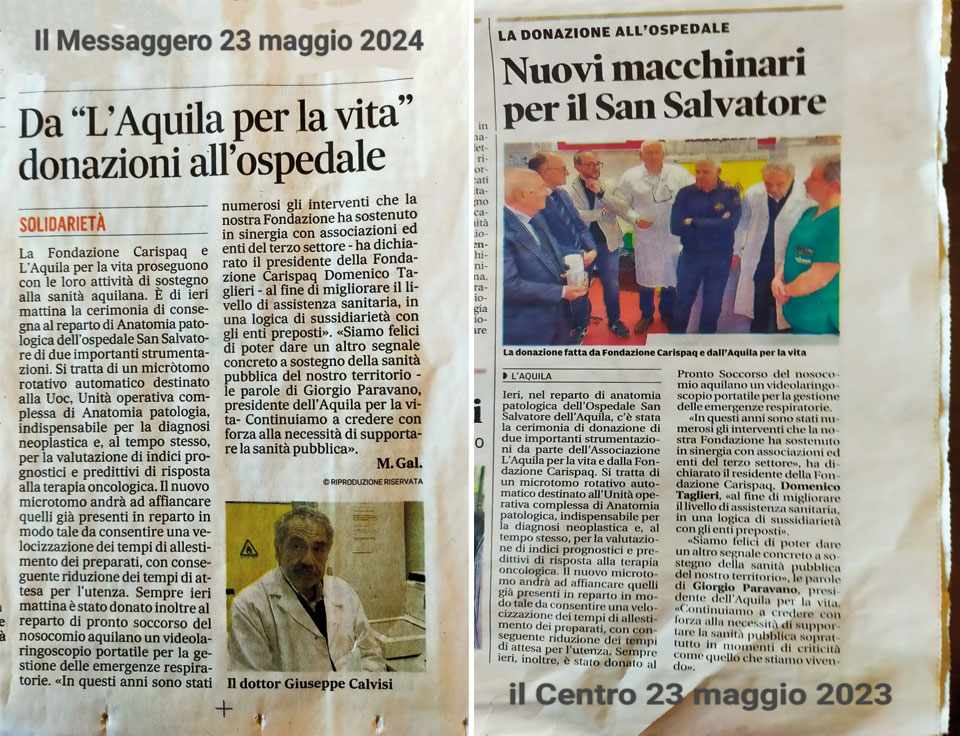 Donazione microtomo rotativo e videolaringoscopio all’ospedale San Salvatore