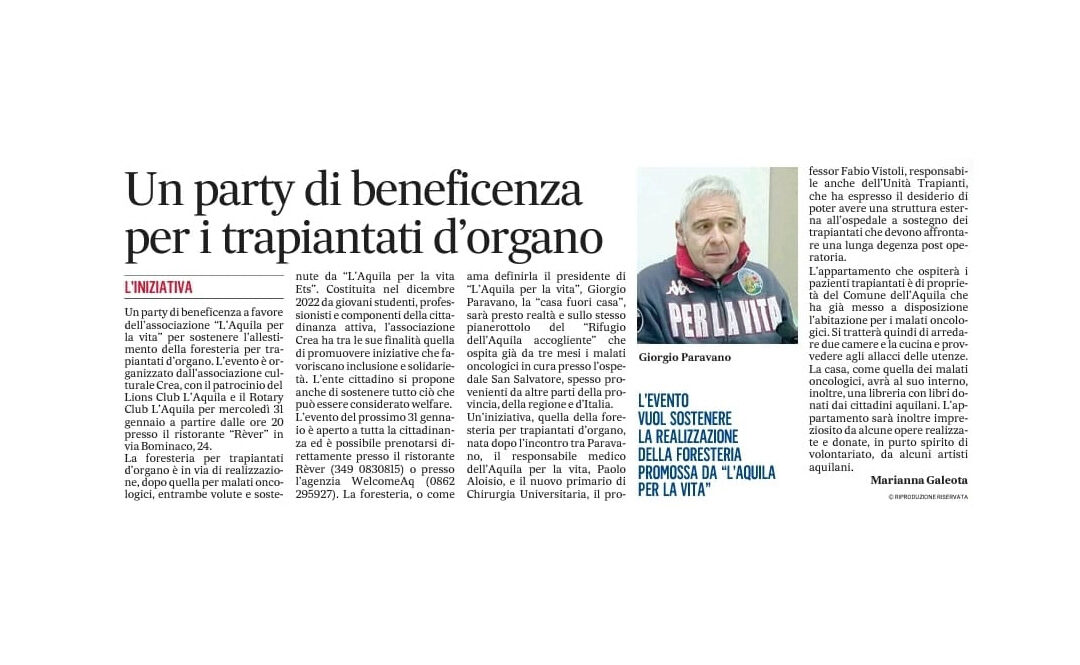 Party di beneficenza per i trapiantati d’organo