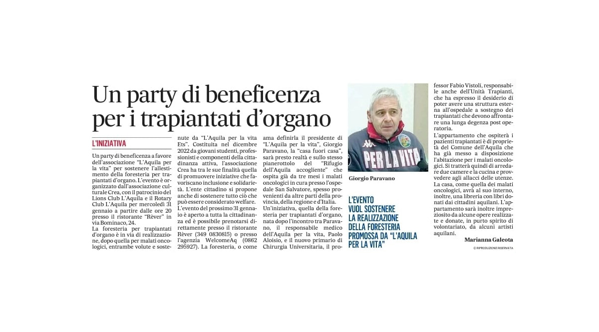 Party di beneficenza per i trapiantati d’organo