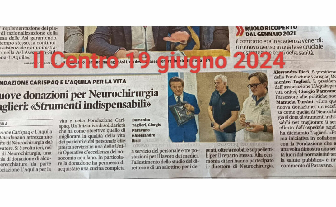 DONAZIONE APPARECCHIATURE REPARTO NEUROCHIRURGIA OSPEDALE L’AQUILA