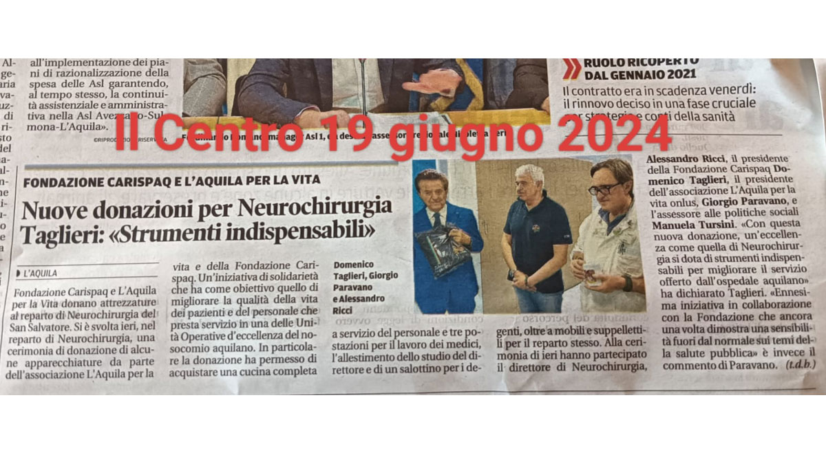 DONAZIONE APPARECCHIATURE REPARTO NEUROCHIRURGIA OSPEDALE L’AQUILA